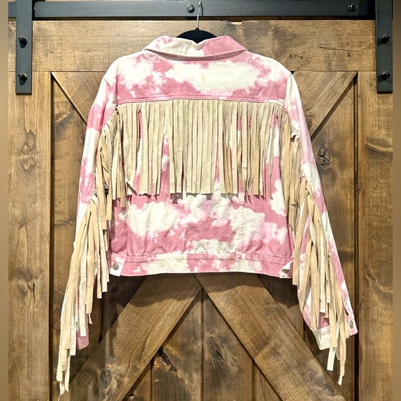 NWOT Peach Love California Tie Dye Fringe Jacket Sz L - Picture 2 of 16